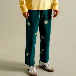 URBAN OUTFITTERS BEACH PANTS CORDUROY SUN AND MOONS GREEN PANTS DRAWSTRING